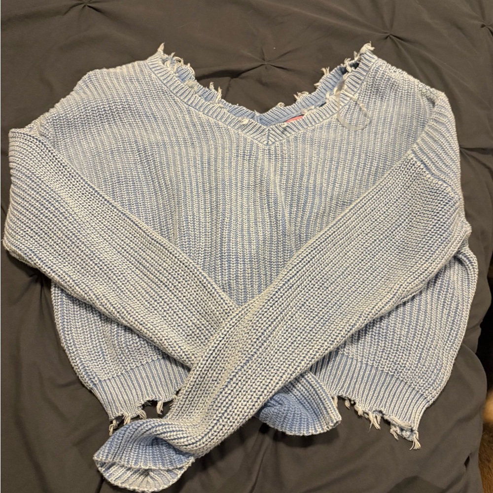 Women's Blue Distressed Sweater